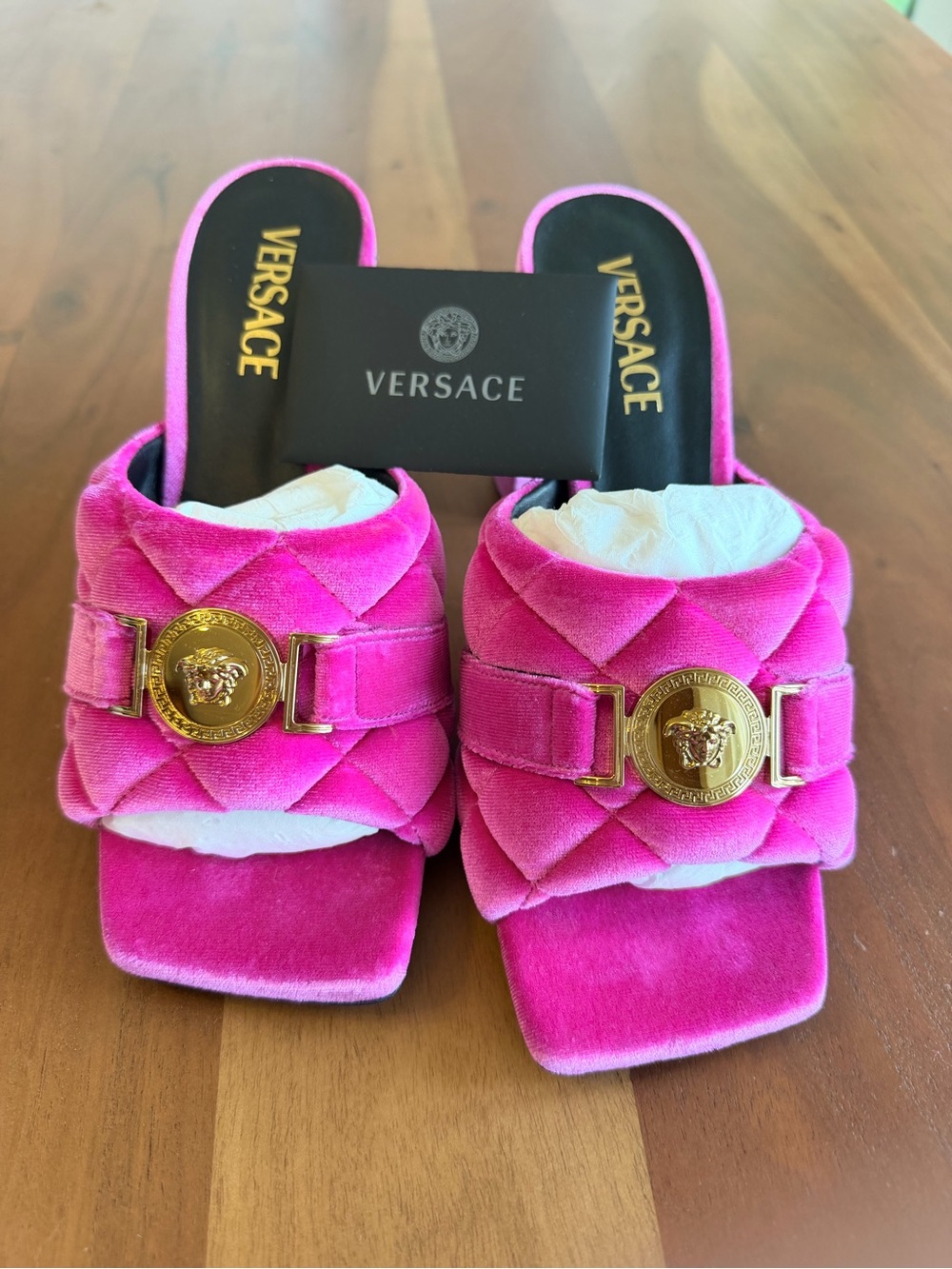 💗 NWT UNWORN DISCONTINUED Versace La Medusa Velvet Mules Fuchsia EU 38